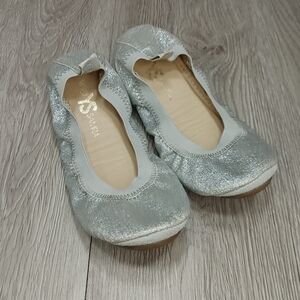 Yosi Samra‎ Sammie Silver Glitter Ballet Flats Round Toe Slip On Elastic 13C